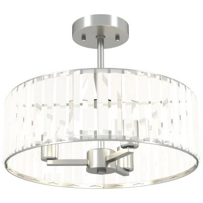 Image of HOMCOM Crystal Ceiling Light Fixture, Semi Flush Mount Modern Chandelier for Living Room, Bedroom, Hallway, Dining E14 Base 3 Lights, Silver Tone