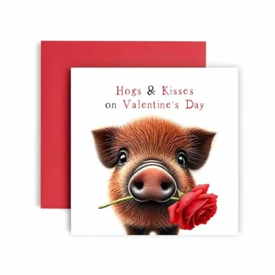 Image of Huxters Valentines day Card for Boyfriend and Girlfriend Wife Husband Hogs Kisses 14.8cm (Valentines)