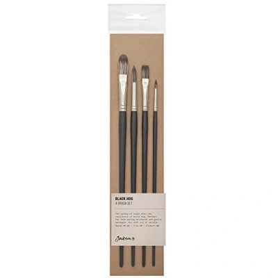 Image of Jackson&#039;s : Black Hog Bristle Brush Set of 4 2 &amp; 6 Round, Flat 8 Filbert