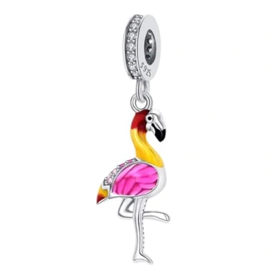 Image of 925 Sterling Silver Flamingo Charm Bird Animal Birthday for Pandora Bracelet (Silver)