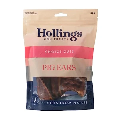 Image of Hollings Pig Ears Dog Treats, 100% Natural Air Dried Long Lasting Chews for Adult Dogs, Grain Free &amp; High in Protein (Pack of 2)