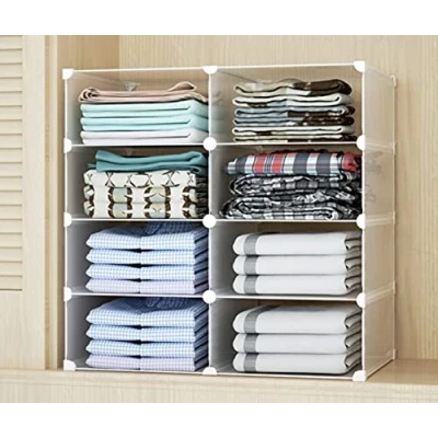 Image of MYCEE Stackable Wardrobe Shelves, Organiser, Storage Closet Organiser (2 Column 4 Layers)