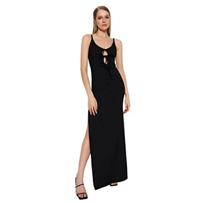 Image of Trendyol FeMan Maxi Shift Fitted Woven Evening Dress,Black,40