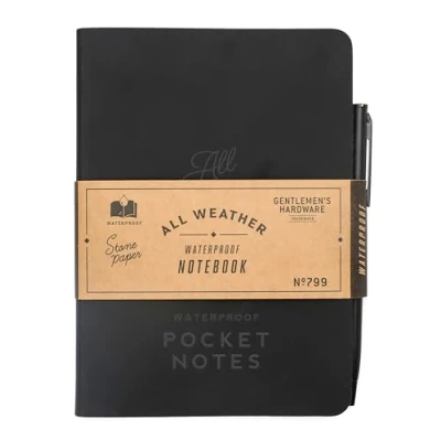 Image of Gentlemen&#039;s Hardware Waterproof Notebook 104 Page Pocket Stone Paper Notes with Ballpoint Pen, 12.7cm x 16.51cm, Black