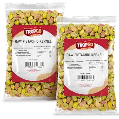 Image of Tropgo Raw Pistachio Kernels 400g Pack of 2 Sweet &amp; Creamy Pistachios Packed Fresh, Premium Quality Healthy Nuts High in Fibre Minerals, Gluten Free Perfect for Snacking