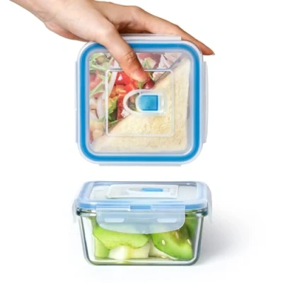 Image of NUTRIUPS 0.5L Airtight Glass Food Storage Containers with Lids, Square Set, BPA Free for Meal Prep, Travel, Freezer, Oven