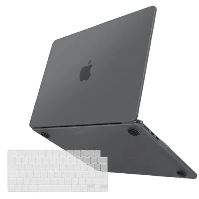 Image of TECOOL Case Compatible with MacBook Air 13.6 inch M3 M2, 2024 A3113 &amp; 2022 A2681, Ultra Thin Hard Shell [Fine Frosted Texture] UK EU TPU Keyboard Cover, Misty Space Grey