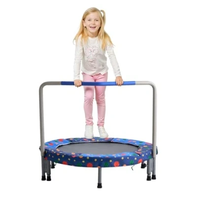 Image of VEVOR 36&quot; Kids Trampoline, 3FT Indoor Outdoor Foldable Mini Trampoline with Handle, Rebounder for Toddlers, Birthday Gift 3+ Years Children, Boys Girls Fun, Bule