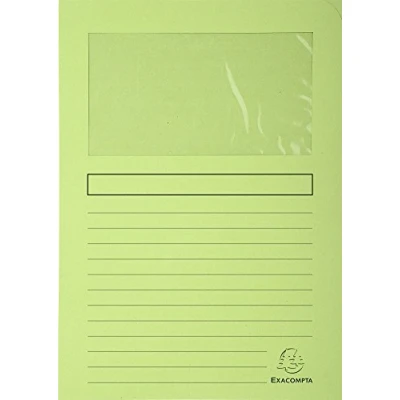 Image of Exacompta Ref 50153E Super Window Folders 220 x 310mm in Size, Suitable for Holding A4 Documents, 160gsm Card, Clear Document Viewing Light Green (Pack of 100)