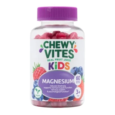 Image of Chewy Vites Kids Magnesium 60 Gummy Vitamins 500mg Citrate Providing 56mg per 2 Months Supply Real Fruit Juice Berry Flavour 1 a Day