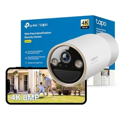 Image of Tapo Wire Free 4K 8MP Battery Powered Outdoor Security Camera, 24/7 Continuous Monitoring with AI Detections, Starlight Colour Night Vision, Two Way Audio, Works Alexa &amp; Google (Tapo C460)