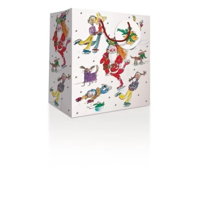 Image of Quentin Blake Santa Skating Medium Gift Bag Christmas Accessory 615535 by Woodmansterne