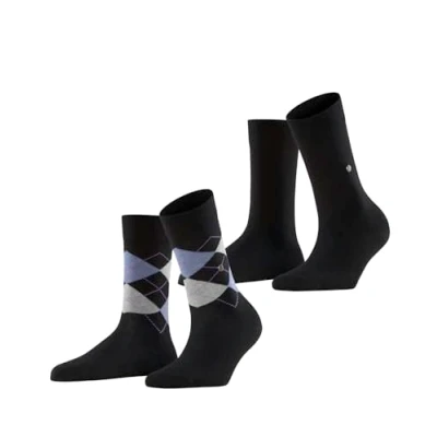 Image of Burlington Women&#039;s Everyday Mix 2 Pack W SO Cotton Patterned Pairs Socks, Black (Black 3000), 3.5 7