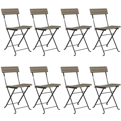 Image of vidaXL Folding Bistro Chairs 8 pcs Grey Poly Rattan and Steel