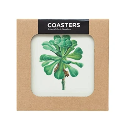 Image of Grupo Erik Botanical Cacti Coasters Set Of 4 x inches / 10 cm Cork Drinks Beermat Beverage Coaster Drip Mat Outdoor