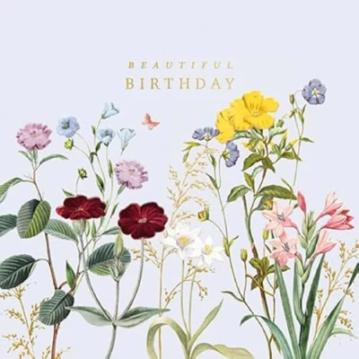 Image of Paperlink General Female Birthday Card for Women/Girls Meadow Flowers &#039;Beautiful Birthday&#039; Embossed with Foil Eco Friendly &amp; Recyclable