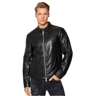 Image of Armani Exchange Men&#039;s Eco leather Blouson Bomber Jacket, Black, S UK