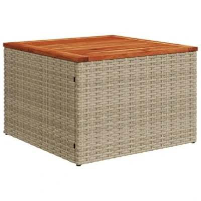 Image of vidaXL Garden Table Outdoor/Patio/Square Dining Beige Poly Rattan with Acacia Wood Top, Stable Steel Frame, 55x55 cm