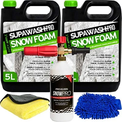 Image of SUPAWASH PRO Apple Snow Foam Car Shampoo 10L with Karcher Compatible Lance 1 x Microfibre Cloth &amp; Wash Mitt pH Neutral Detailing Kit