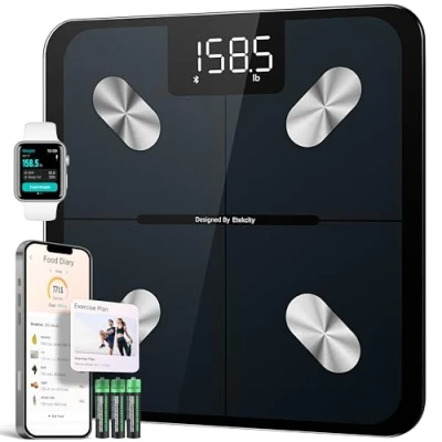 Image of Etekcity Smart Bathroom Scales for Body Weight, Accurate to 0.05lb (0.02kg) Digital Weighing with BMI and Fat, Zero Current Mode &amp; Baby Mode, Large LED Display, Batteries Included, 400lb