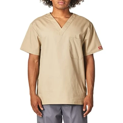 Image of Dickies Men&#039;s signature medical scrubs shirts, Khaki, L UK