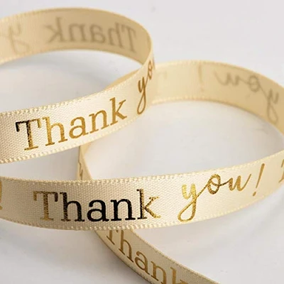 Image of Thank You Ribbon Cream/Gold Satin (9mm x 20M)
