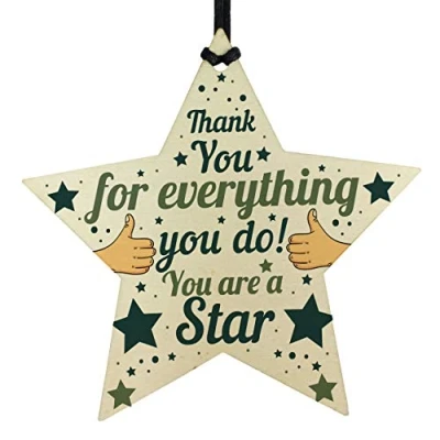 Image of RED OCEAN Wooden Star Plaque Thank You Gift For Colleague Volunteer Teacher Keepsake Gifts Leaving