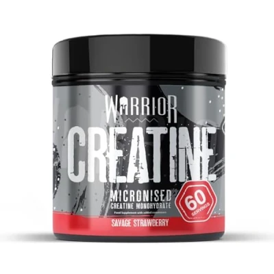 Image of Warrior Creatine Monohydrate Powder 300g Micronised Proven to Improve Physical Performance and Recovery, 5g Servings (Savage Strawberry)