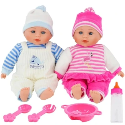 Image of Bibi Doll 13 Twin Baby Girl ​Boy Twins Dolls Set With Sounds Feeding &amp; Magic Bottle