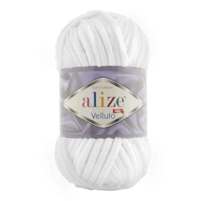 Image of Alize 5 x 100 g Velluto Wool 500 Super Bulky Chenille Yarn Cuddly Soft Pillow Baby Blanket etc. (White 55)