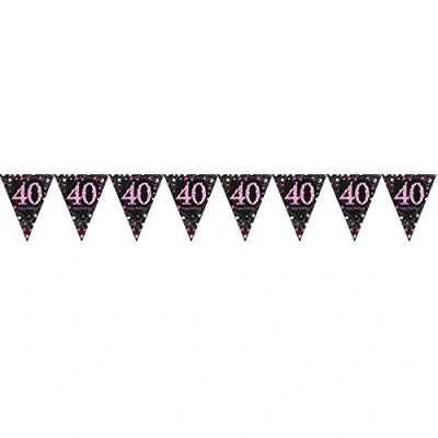 Image of (PKT) Adult Pink Celebration 40th Birthday Plastic Pennant Bunting