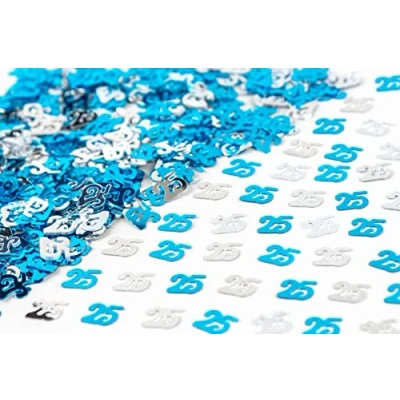 Image of 28g Blue &amp; Silver 25th Birthday Confetti Foil Metallic Glitz Table Scatter Sprinkles Age Bday Party Decorations