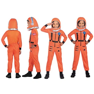 Image of amscan 9908561 Kids Orange Spacesuit Astronaut World Book Day Fancy Dress Costume Age: 6 8 Yrs