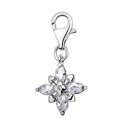 Image of Quiges White Cubic Zirconia 3D Crystal Star Flower Clip On Charm Pendant Silver Plated Women&#039;s Jewellery