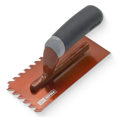 Image of Refina NotchTile Copper Adhesive Spreading Notched Tiling Trowel Right Handed 8&quot; (200mm) with 6mm Notches 2021906R