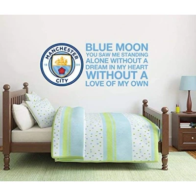Image of Manchester City Football Club Official Crest &amp; Song Wall Sticker Decal Set (120cm x 50cm)