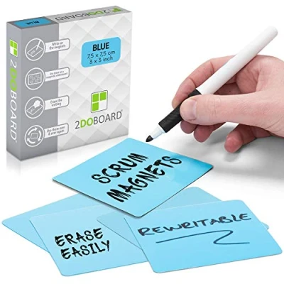 Image of 2DOBOARD 25 Magnetic Notes Sticky 3 x in Fun Dry Erase Whiteboard Magnets for Fridge, Office, Classroom Easy to Clean &amp; Reuse Stick (Blue)