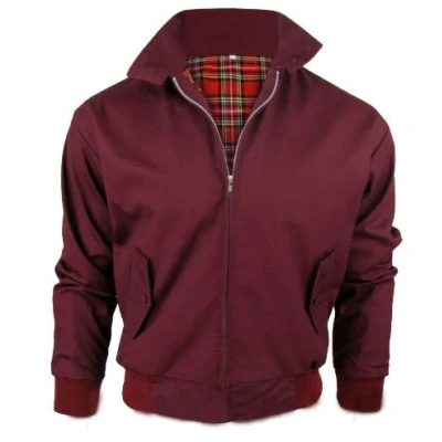 Image of [Wine, XX Large] Mens Casual Classic Retro Check Lined Harrington Bomber Jacket 3 Colours S 3XL