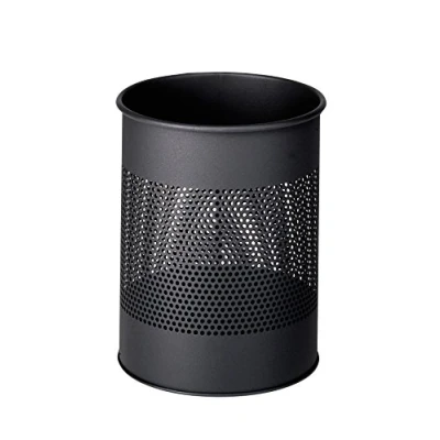 Image of Durable Metal Round Waste Bin Charcoal 15 Litre Capacity Stylish 165 mm Perforated Ring Basket for Offices, Schools, Home, etc.