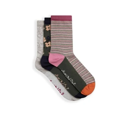 Image of Weird Fish Parade Patterned Socks 3 Pack Olive Green Size 4 7