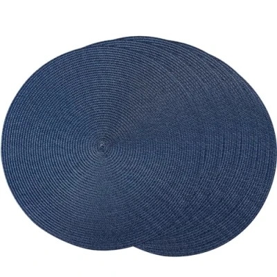 Image of SCF2017 Round Woven Plastic Placemats 38cm Stylish and Practical Dining Table Mats,Set of 6,Blue