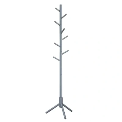 Image of VASAGLE Standing Coat Rack, Solid Wood Tree Shaped Rack with 8 Hooks, 3 Height Options, for Clothes, Hats, Bags, Living Room, Bedroom, Home Office, Gray RCR04GY