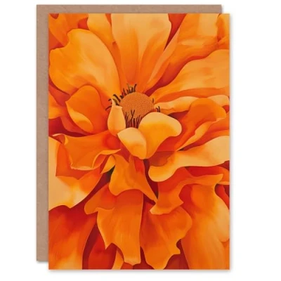 Image of Artery8 Orange Marigold Flower Painting Modernist Floral Greeting Birthday Card Him Her All Blank