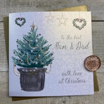 Image of White Cotton Cards MAM &amp; DAD CHRISTMAS TREE CARD CARD, HAND FINISHED (C23 130)
