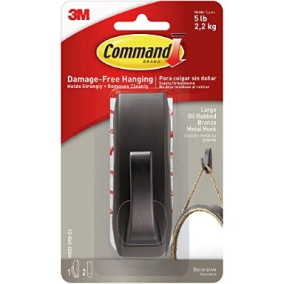 Image of 3M 390435 051131982345 Command Modern Reflections Metal Hook and 2 Strips, Oil Rubbed Bronze, L