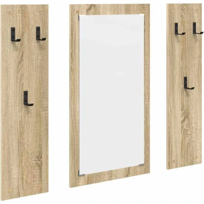 Image of vidaXL Wall mounted Coat Rack with Storage Mirror Sonoma oak Engineered wood