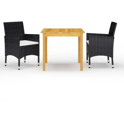 Image of vidaXL 3 Piece Garden Dining Set with Cushions Black
