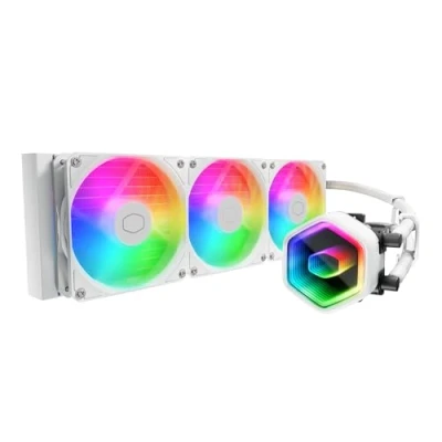 Image of Cooler Master 360 Core II White AIO CPU Liquid Cooler, R9U9i9, Dual Chamber G9R Pump, Infinity Mirror aRGB, 400mm Tubing, 360mm Radiator, 120mm PWM Fan, AMD Ryzen AM54, Intel LGA 18511700 Platform