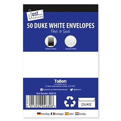 Image of Tallon Just Stationery Peel &amp; Seal Envelopes Duke White (Pack of 50)