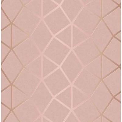 Image of Fine Décor FD42561 Platinum Geo Trellis Blush Wallpaper,Rose Gold